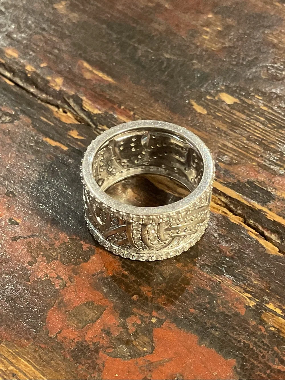 Sterling Silver Pave CZ Wide Eternity Band Ring. Awesome look!